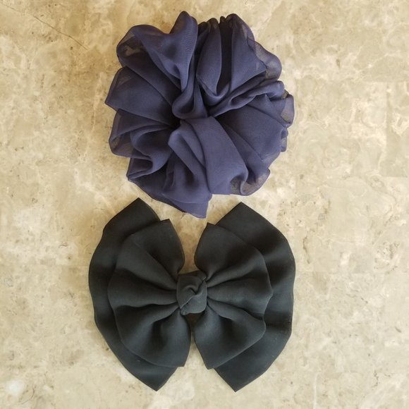 Hand Crafted Accessories - NEW Hair Accessories: Navy Blue Scrunchie and Black Bow Clip